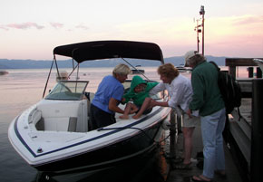 getting back in the boat at dusk
