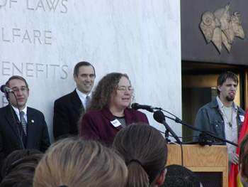 Sally speaking at the Capitol